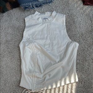Superdown White Ruched Muscle Tee